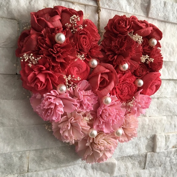 Sola Wood Flower Red Pink Ombre Hanging Heart - Picture 4 of 5